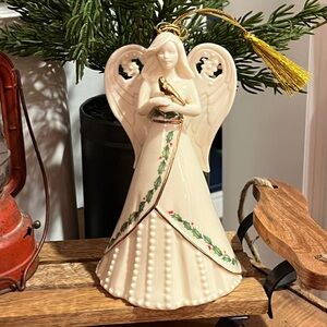 Lenox Holiday Angel Bell Ornament Holding a Gold Dove